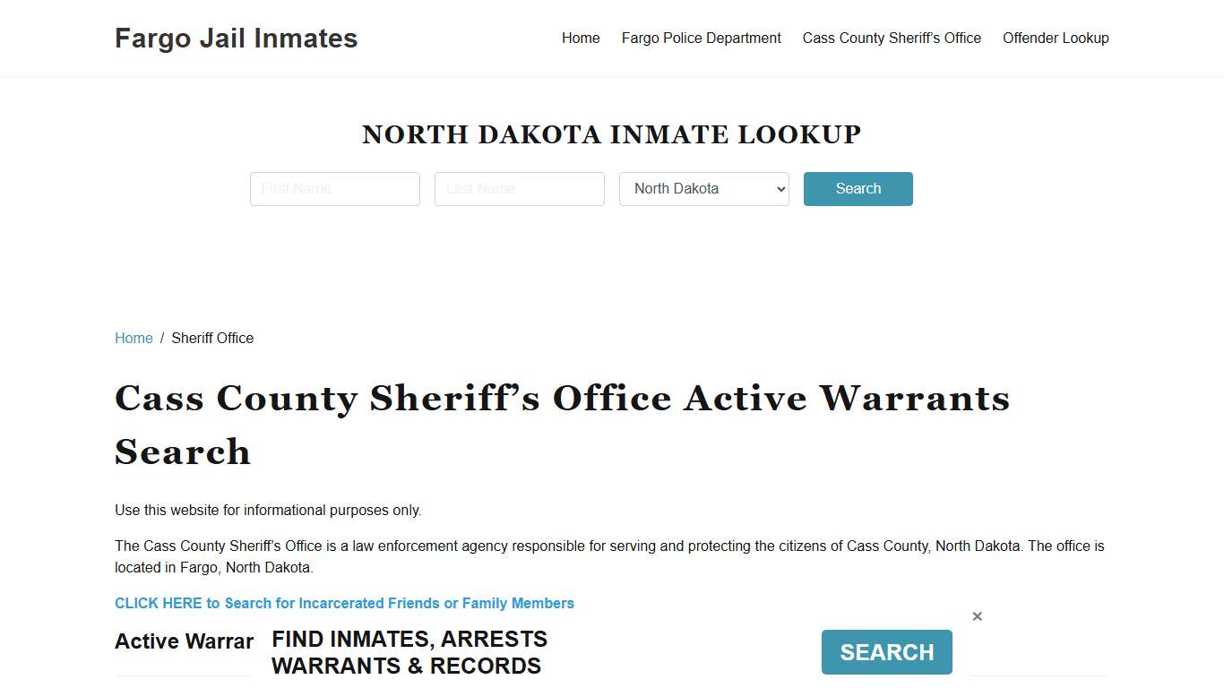 Cass County Sheriff Office, ND Warrant Lookup