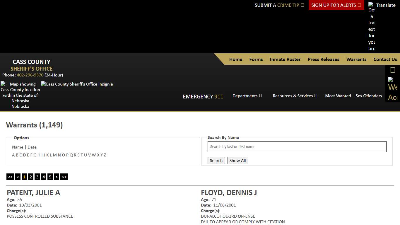 Warrants - Page 1 - - Cass County NE Sheriff's Office