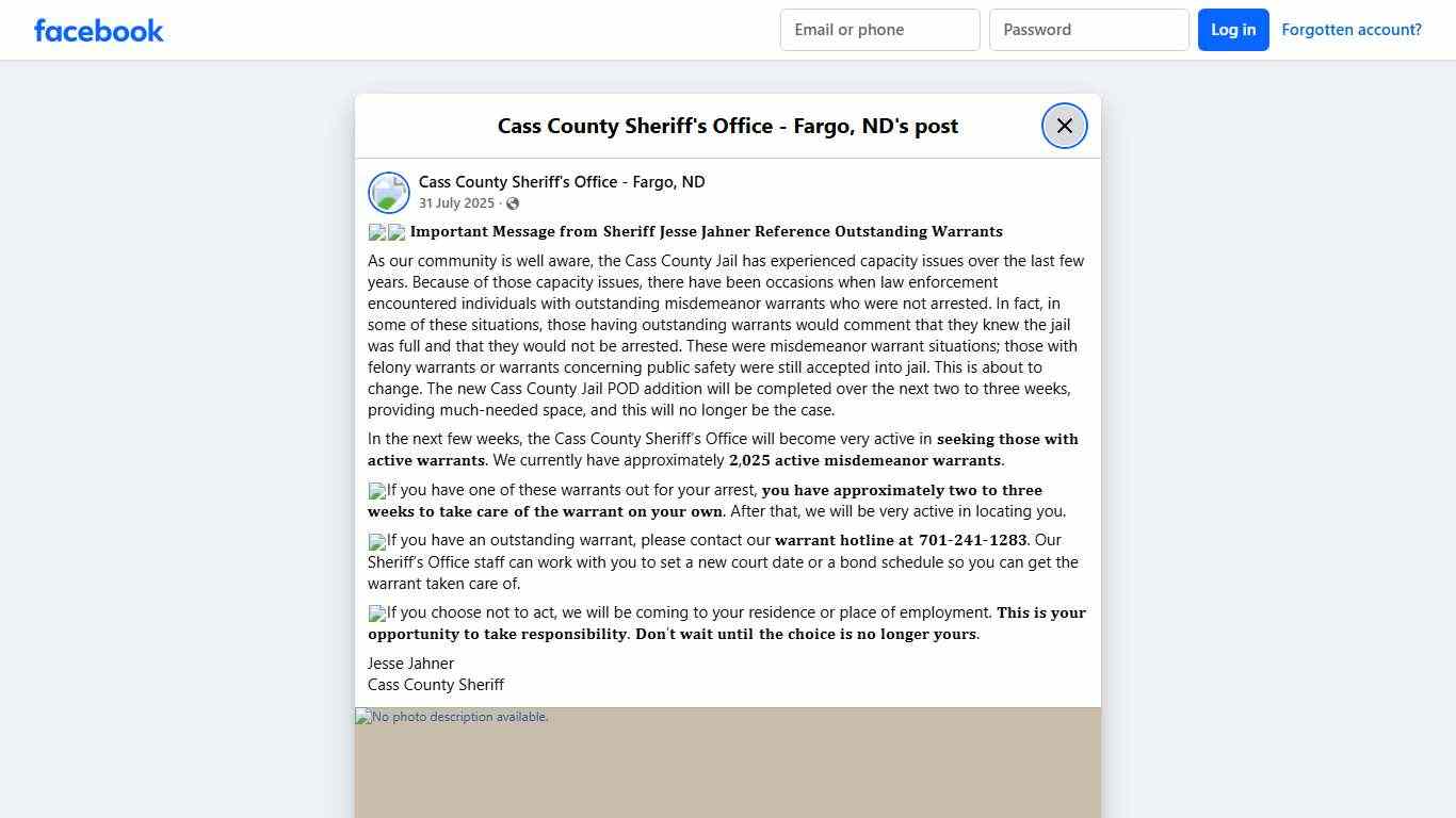 🚨👇 𝐈𝐦𝐩𝐨𝐫𝐭𝐚𝐧𝐭... - Cass County Sheriff's Office - Fargo, ND | Facebook